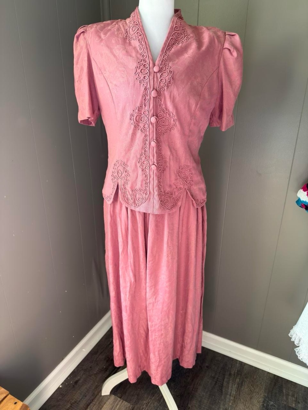 karin stevens Dusty Rose Maxi Dress with Embroidered Bodice
